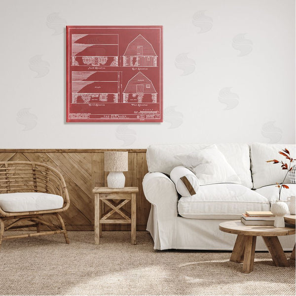 Stupell Industries Annie Warren | Red Farmhouse Barn Detailed Blueprint Diagram Wall Art