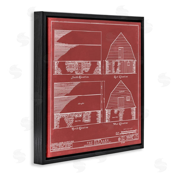 Stupell Industries Annie Warren | Red Farmhouse Barn Detailed Blueprint Diagram Wall Art