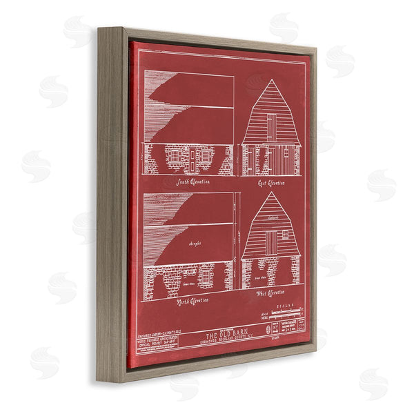 Stupell Industries Annie Warren | Red Farmhouse Barn Detailed Blueprint Diagram Wall Art