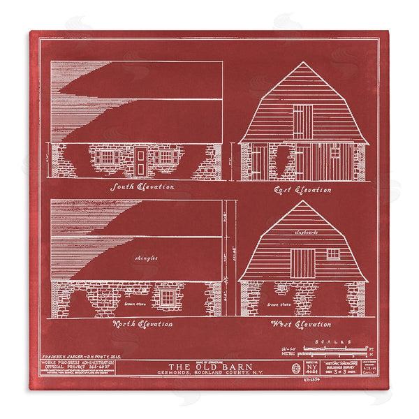 stupell industries Annie Warren | Red Farmhouse Barn Detailed Blueprint Diagram Wall Art
