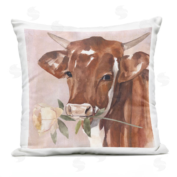 Stupell Industries Annie Warren | Romantic Bull Cattle White Rose Over Pink Printed Throw Pillow
