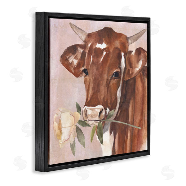 Stupell Industries Annie Warren | Romantic Bull Cattle White Rose Over Pink Wall Art