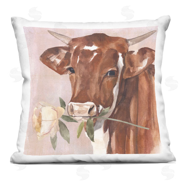 stupell industries Annie Warren | Romantic Bull Cattle White Rose over Pink Printed Throw Pillow
