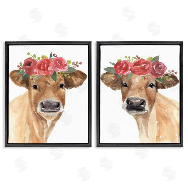 Stupell Industries Annie Warren | Rose Flower Crown Cow Portrait Floral Farm Wall Art