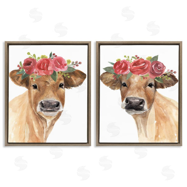Stupell Industries Annie Warren | Rose Flower Crown Cow Portrait Floral Farm Wall Art