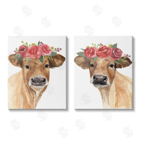 stupell industries Annie Warren | Rose Flower Crown Cow Portrait Floral Farm Wall Art