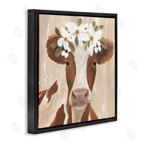 Stupell Industries Annie Warren | Rustic Cow Portrait Flower Blossoms Wall Art