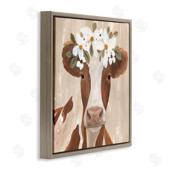 Stupell Industries Annie Warren | Rustic Cow Portrait Flower Blossoms Wall Art