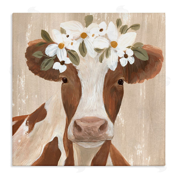 stupell industries Annie Warren | Rustic Cow Portrait Flower Blossoms Wall Art