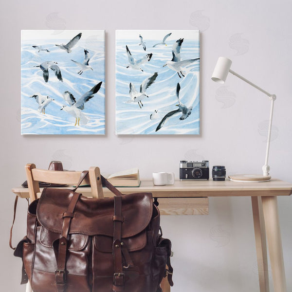 Stupell Industries Annie Warren | Seagulls At Flight Fluid Ocean Blue Waves Wall Art