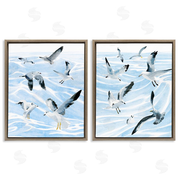 Stupell Industries Annie Warren | Seagulls At Flight Fluid Ocean Blue Waves Wall Art
