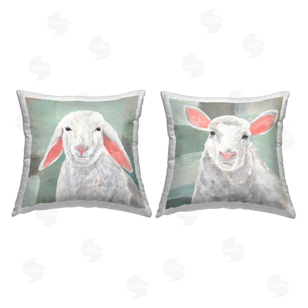 Stupell Industries Annie Warren | Sheep Portraits On Green Printed Throw Pillow Set