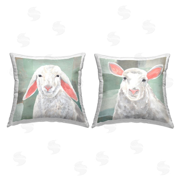 stupell industries Annie Warren | Sheep Portraits on Green Printed Throw Pillow Set