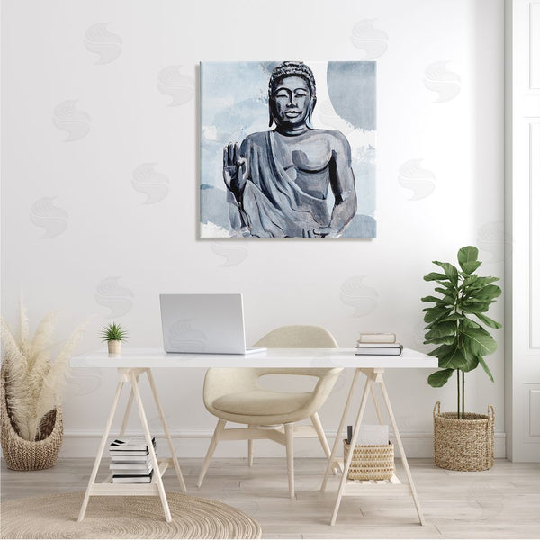 Stupell Industries Annie Warren | Teaching Buddha Pose Wisdom Motivational Abstract Blue Pattern Wall Art