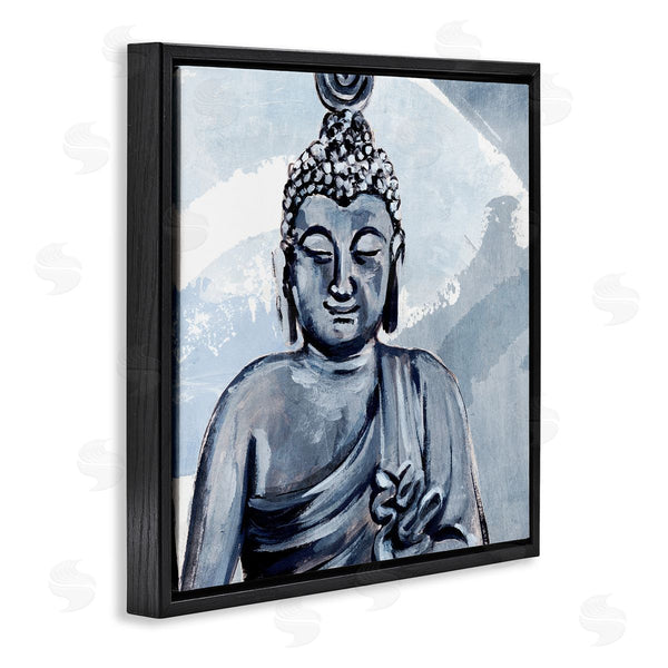 Stupell Industries Annie Warren | Tranquil Smile Buddha Portrait Soft Blue Abstract Pattern Wall Art