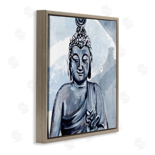 Stupell Industries Annie Warren | Tranquil Smile Buddha Portrait Soft Blue Abstract Pattern Wall Art