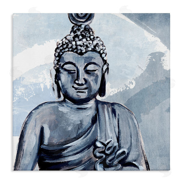 stupell industries Annie Warren | Tranquil Smile Buddha Portrait Soft Blue Abstract Pattern Wall Art