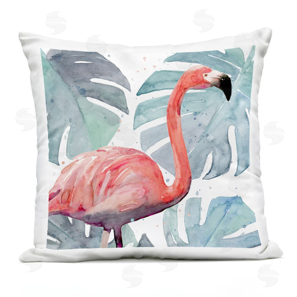 Stupell Industries Annie Warren | Tropical Flamingo Lush Green Monstera Plant Leaves Printed Throw Pillow