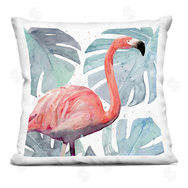 stupell industries Annie Warren | Tropical Flamingo Lush Green Monstera Plant Leaves Printed Throw Pillow