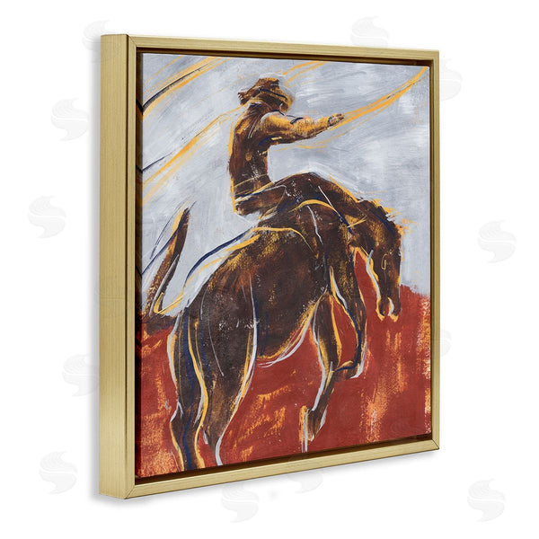 Stupell Industries Annie Warren | Western Cowboy Lasso Horse Buck Red Blue