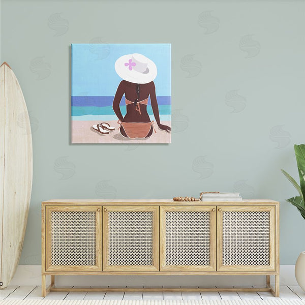 Stupell Industries Annie Warren | Woman Sitting Beachside Tropical Warm Summer Coast Wall Art