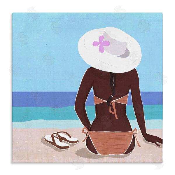 stupell industries Annie Warren | Woman Sitting Beachside Tropical Warm Summer Coast Wall Art