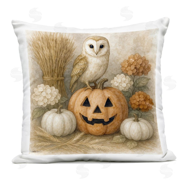 Stupell Industries Antony Smith | Autumn Harvest Owl & Jack-o-Lantern Printed Throw Pillow