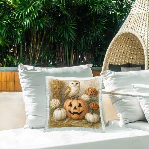 Stupell Industries Antony Smith | Autumn Harvest Owl & Jack-o-Lantern Printed Throw Pillow