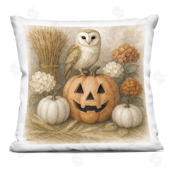 stupell industries Antony Smith | Autumn Harvest Owl & Jack-o-Lantern Printed Throw Pillow