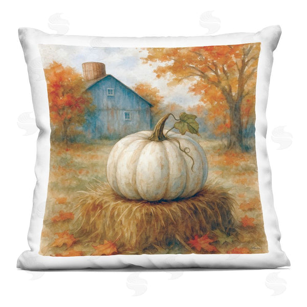stupell industries Antony Smith | Harvest Pumpkin on Hay Bale Printed Throw Pillow