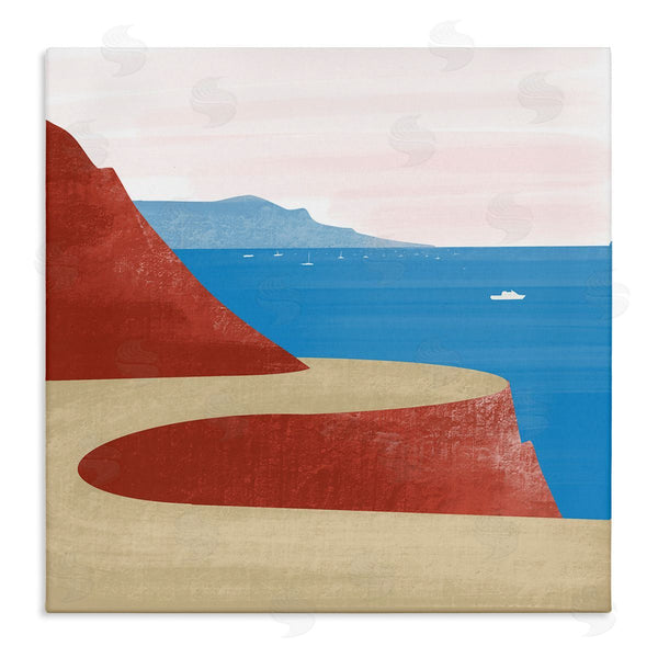 stupell industries Arctic Frame | Tall Cliffside Traveling Road Coastal Marine Boats Landscape Wall Art