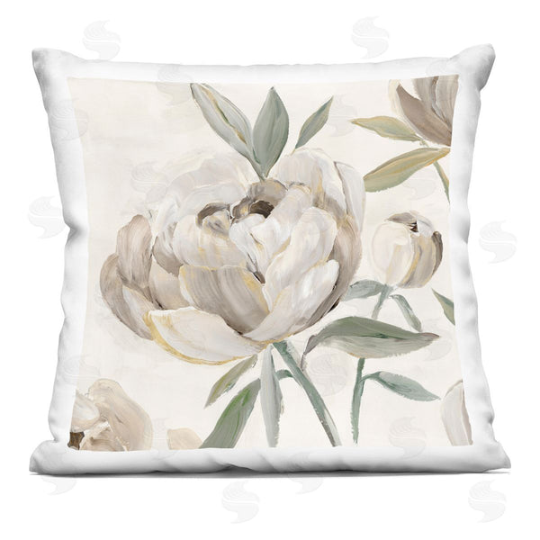stupell industries Aria K. | Lustrous Peonies in Neutrals Printed Throw Pillow