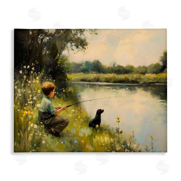 stupell industries Arlington Prints | Boy & Puppy Fishing Wall Art