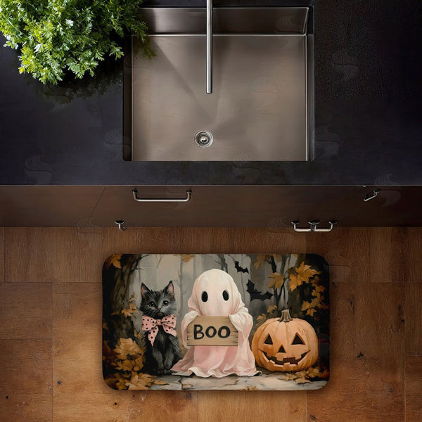 Stupell Industries Arlington Prints | Cute Halloween Ghost & Kitten Anti-Fatigue Mat
