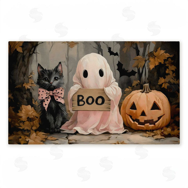 stupell industries Arlington Prints | Cute Halloween Ghost & Kitten Non-Woven Door Mat