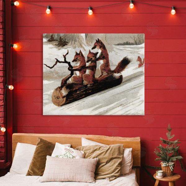 Stupell Industries Arlington Prints | Foxes Sledding On Log Wall Art