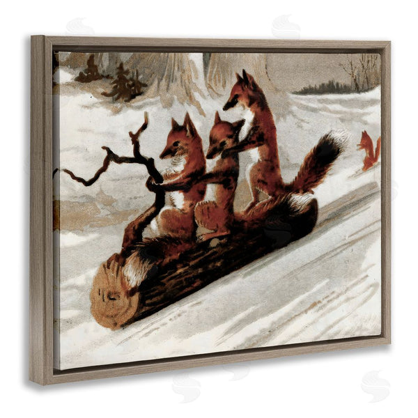 Stupell Industries Arlington Prints | Foxes Sledding On Log Wall Art