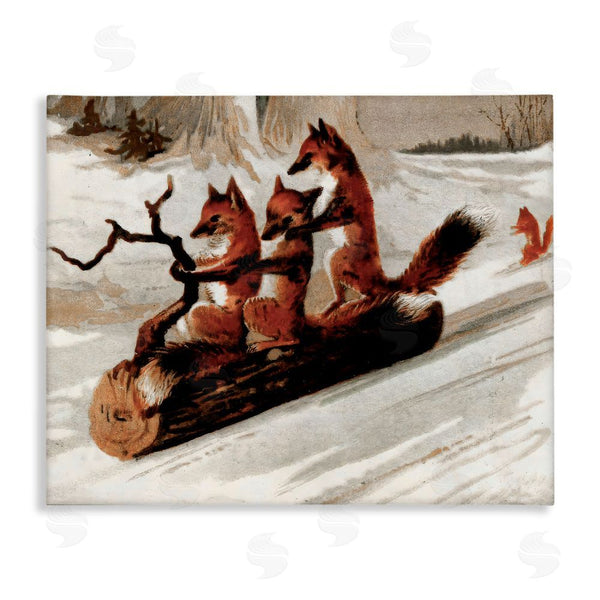 stupell industries Arlington Prints | Foxes Sledding on Log Wall Art
