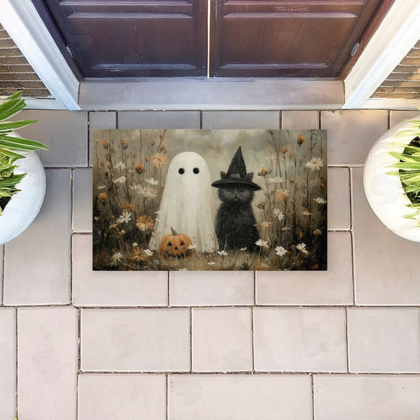 Stupell Industries Arlington Prints | Ghost & Black Kitten Non-Woven Door Mat