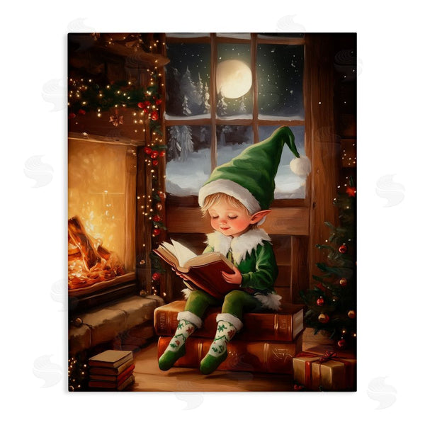 stupell industries Arlington Prints | Reading Elf by Fireplace Wall Art