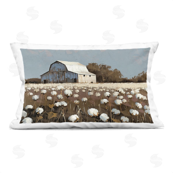 stupell industries Arlington Prints | White Barn in Cotton Field Printed Throw Pillow