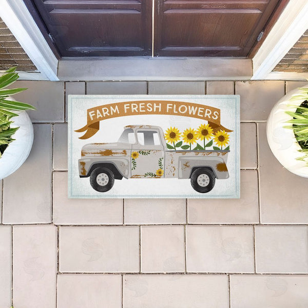 Stupell Industries Arrolynn Weiderhold | Autumn Farm Flowers Truck Non-Woven Door Mat