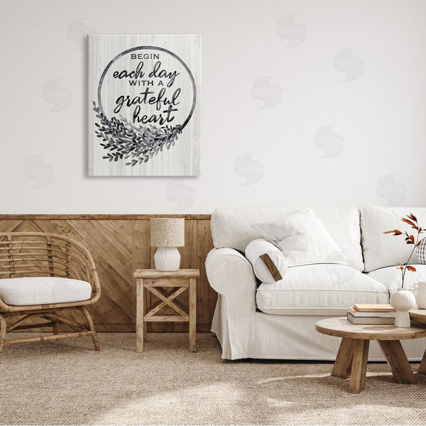 Stupell Industries Arrolynn Weiderhold | Begin Each Day Grateful Heart Vintage Country Wreath Wall Art