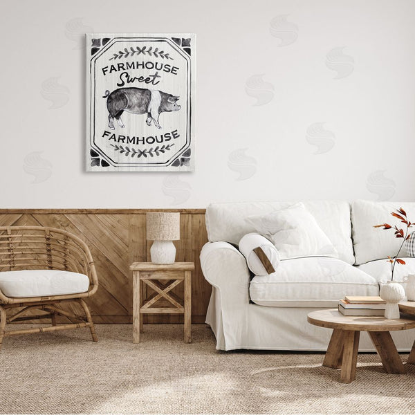 Stupell Industries Arrolynn Weiderhold | Farmhouse Sweet Farmhouse Sign Vintage Farm Pig Illustration Wall Art