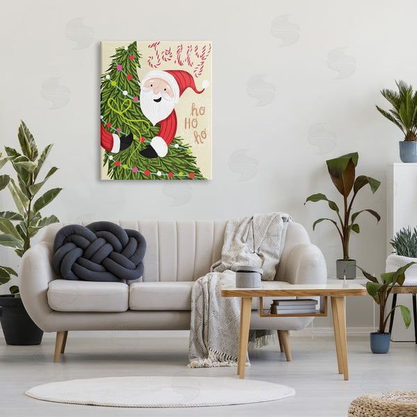 Stupell Industries Arrolynn Weiderhold | Festive Jolly Santa Claus Playful Christmas Tree Wall Art