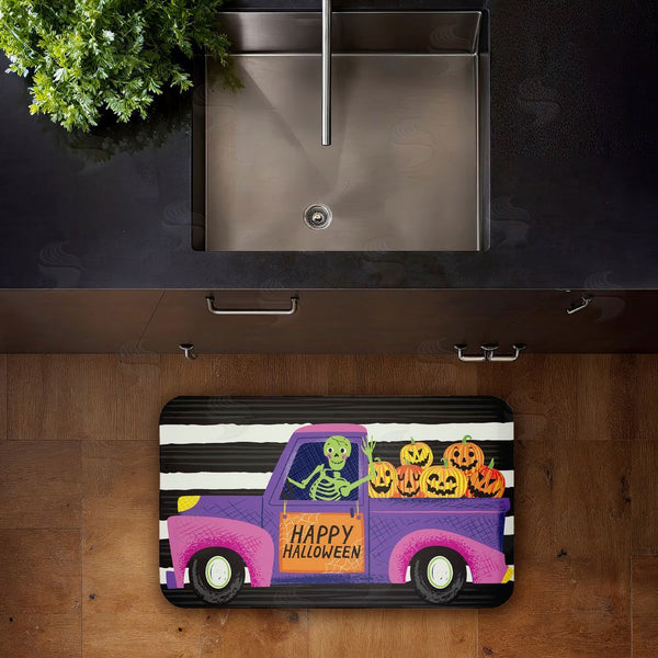 Stupell Industries Arrolynn Weiderhold | Happy Halloween Skeleton Driver Anti-Fatigue Mat