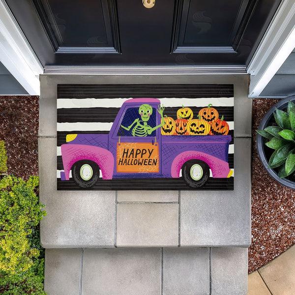 Stupell Industries Arrolynn Weiderhold | Happy Halloween Skeleton Driver Non-Woven Door Mat