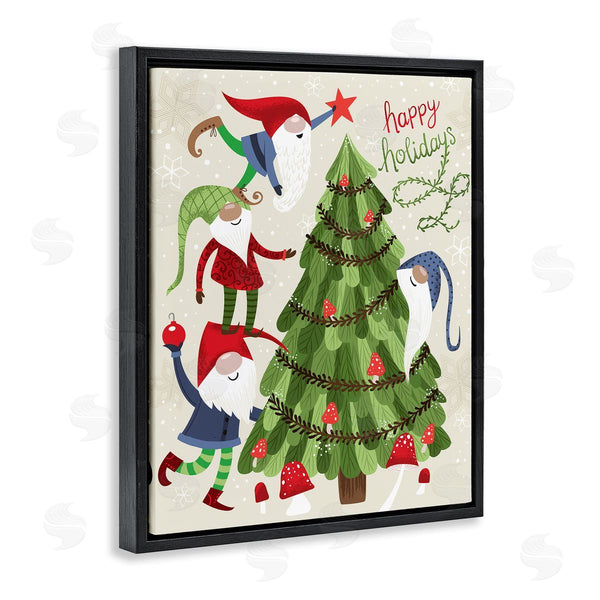 Stupell Industries Arrolynn Weiderhold | Happy Holidays Christmas Gnomes Mushroom Forest Tree Wall Art