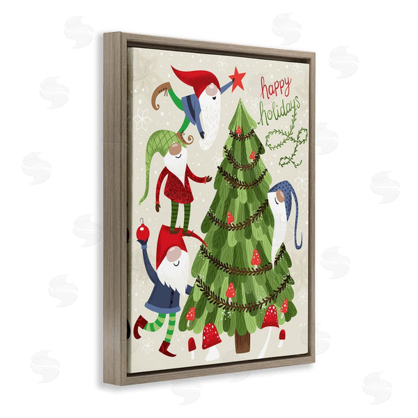 Stupell Industries Arrolynn Weiderhold | Happy Holidays Christmas Gnomes Mushroom Forest Tree Wall Art