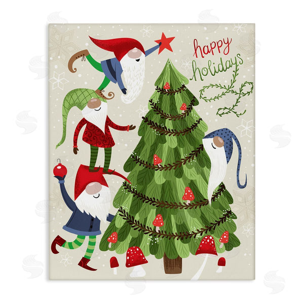stupell industries Arrolynn Weiderhold | Happy Holidays Christmas Gnomes Mushroom Forest Tree Wall Art